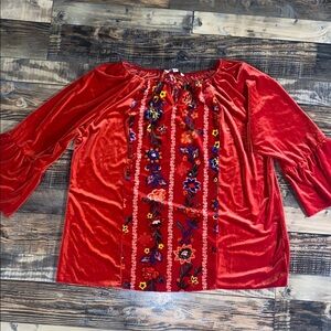 Pioneer Woman Velvet floral ruffle sleeve blouse size XXL